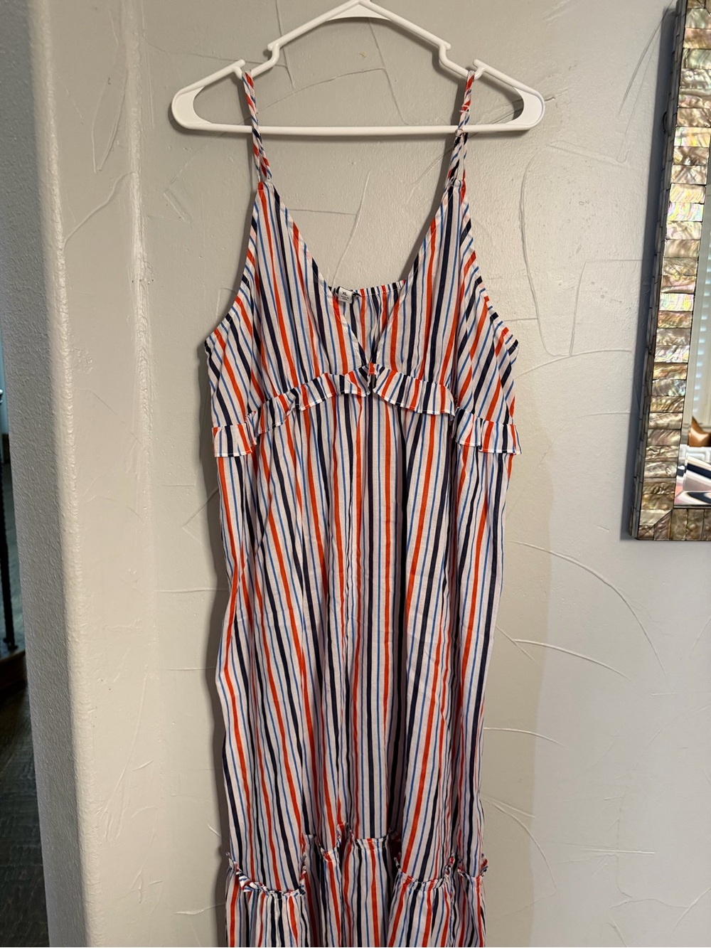 J. Crew Striped Spaghetti-Strap Maxi Dress - White, Blue, Red